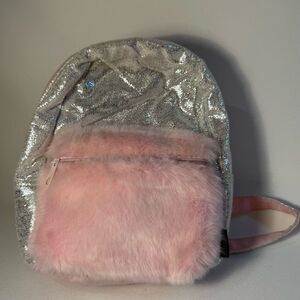 Silver and Pink Furry Backpack for kids